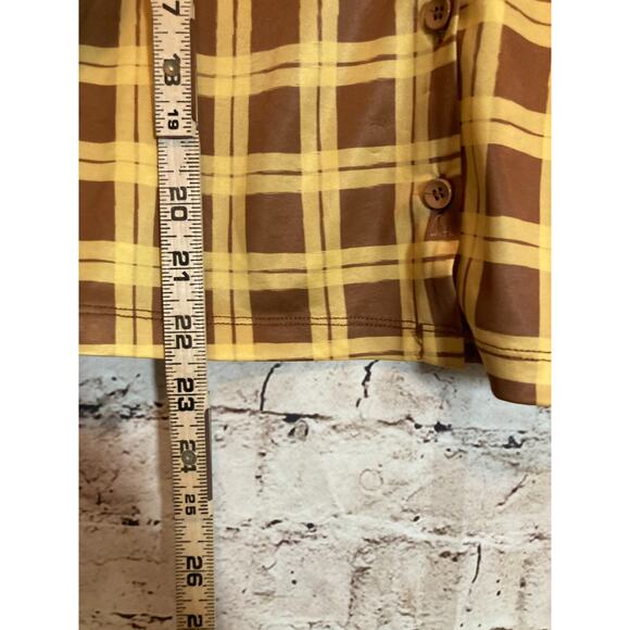 With Jean Bobbie Top Womens XL Mustard & Chocolate Plaid Button Up In Cher Logo - Picture 10 of 14